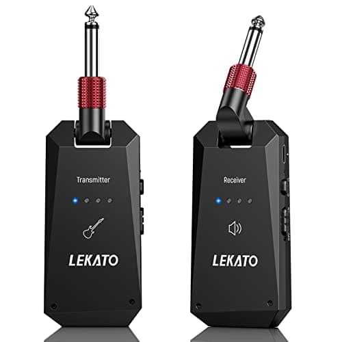 LEKATO 5.8G Wireless Guitar System Upgraded Rechargeable Wireless Guitar Transmitter Receiver, Super Long 8 Hours Battery Life, 4 Channels Guitar Wireless System for Electric Guitar Bass(WS-90)