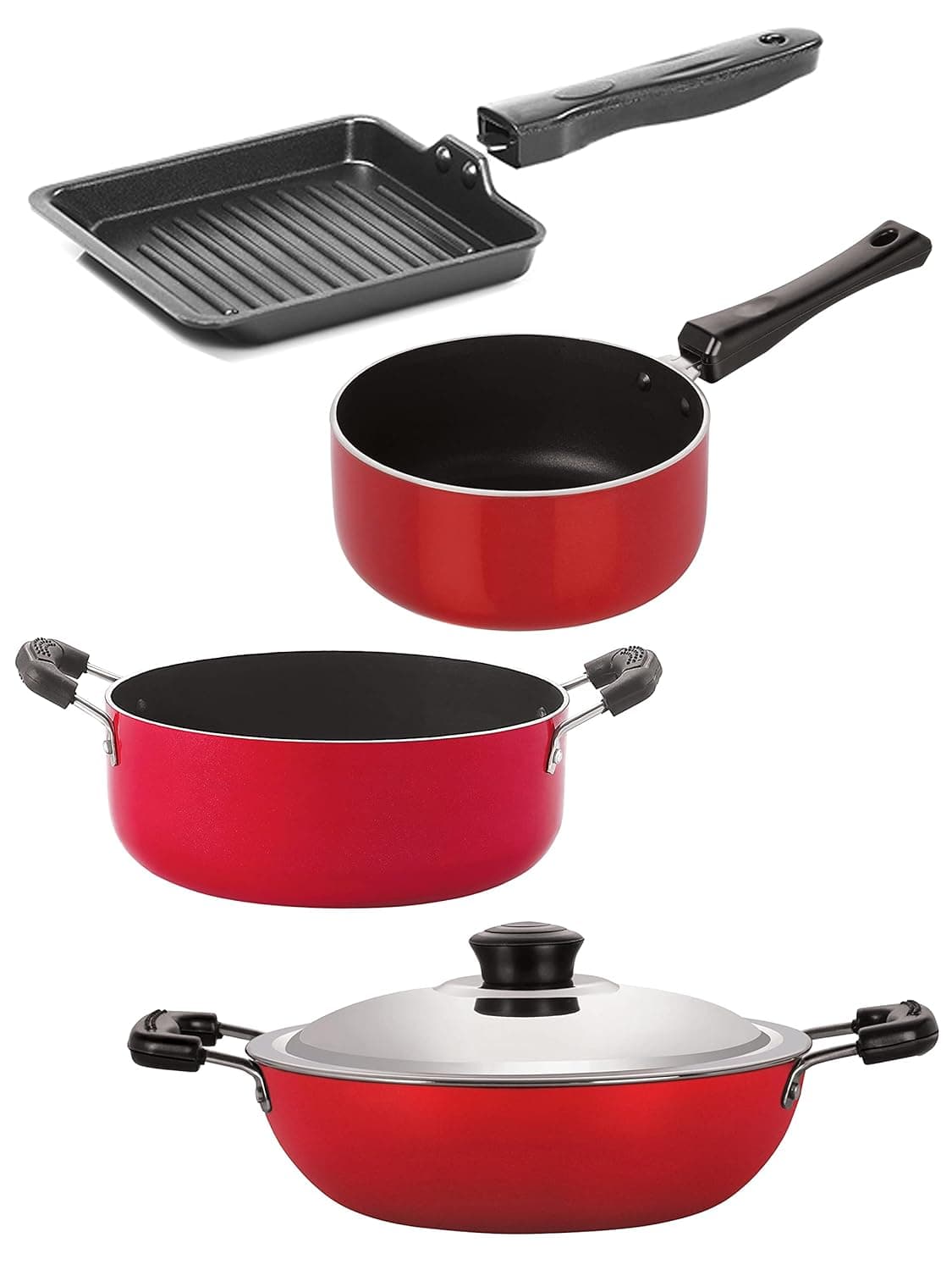 Nirlon Non-Stick Aluminium Cookware Essential Combo Gift Set of 4 Pieces with Bakelite Handle (DKD(M)_SP(M)_TP22_CS24)