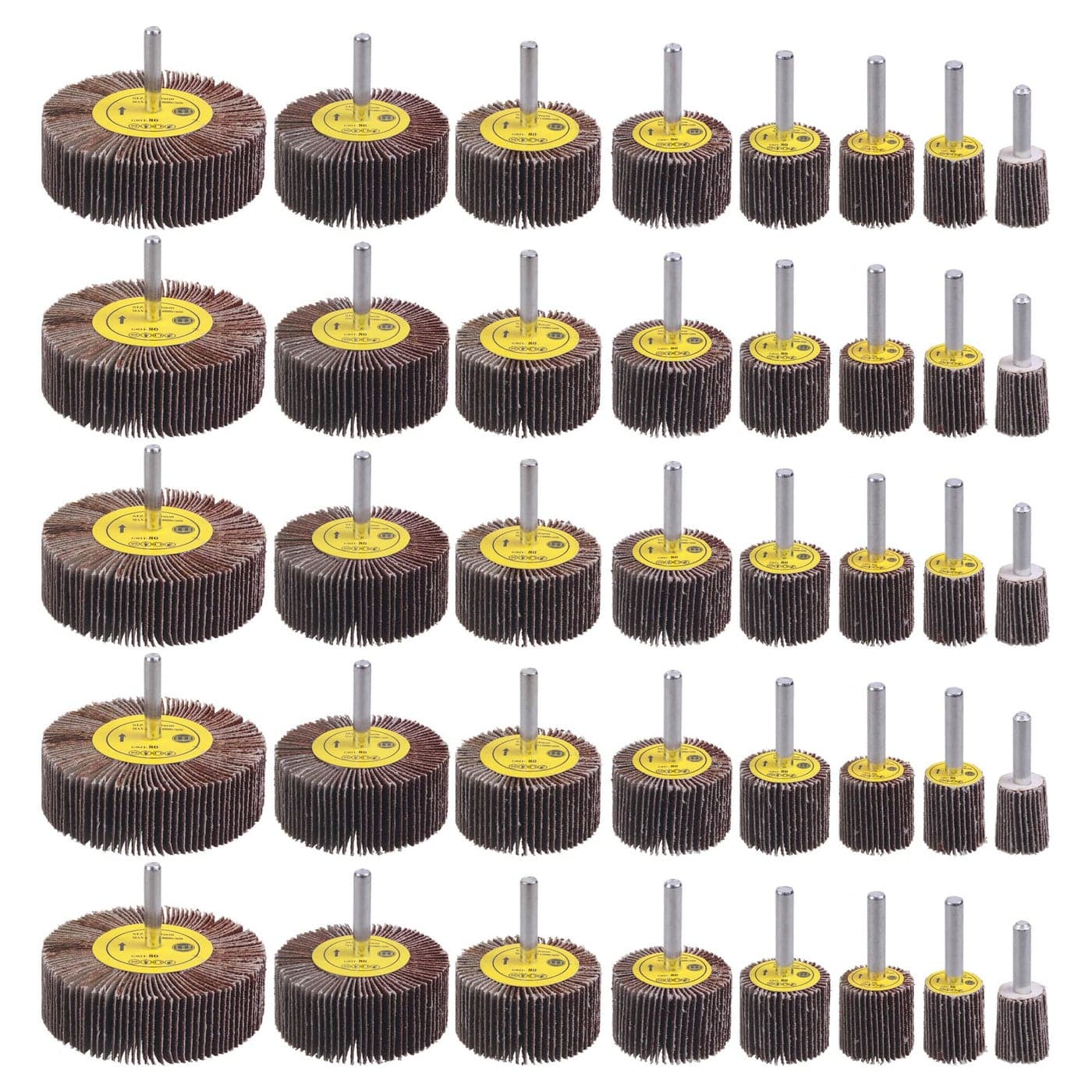 40 Pack 14 Abrasive Flap Wheel Sander Set Rocaris 80 Grit Aluminum Oxide Flap Wheels Cylindrical Shape Sanding Wheel 8 Sizes