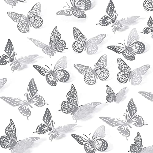 Special You Silver Butterfly Wall Stickers - 12 Pcs, Home Decor, Room Decoration, Butterfly Theme Birthday Decorations