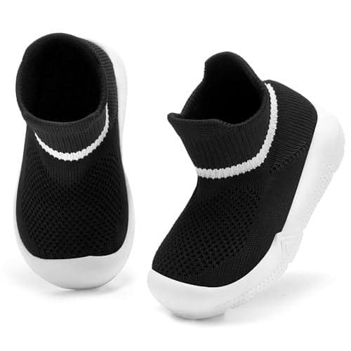MORENDL Baby Boy Shoes Toddler Walking Sock Shoes Infant Slippers Non-Slip Sneakers Black 12-15 Months