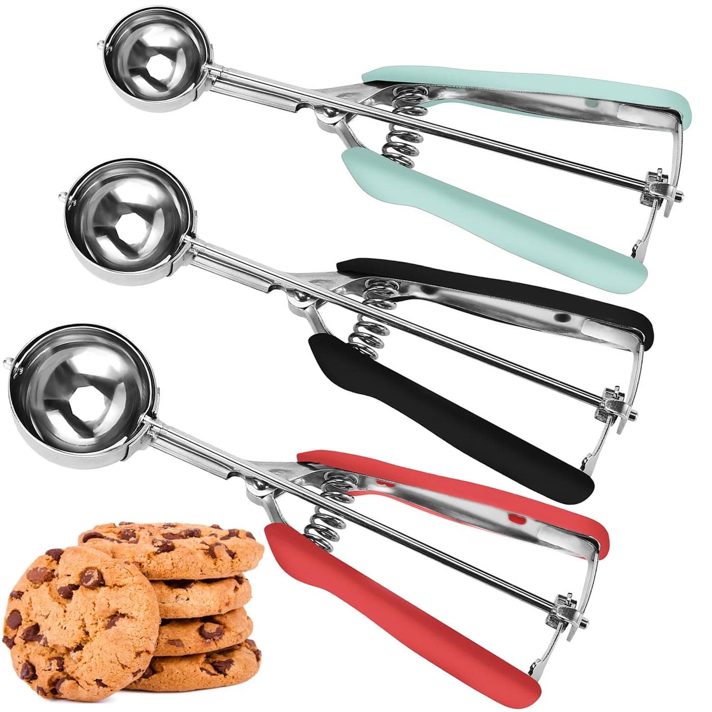 JUNADAEL J Cookie Scoop Set Cookie Scoops for Baking Set of 3 Cookie Dough Scoop 1 Tablespoon 2 Tablespoon 3 Tablespoon RedBlackMint Handle For Cookie Cupcake Muffin Ice Cream Truffles