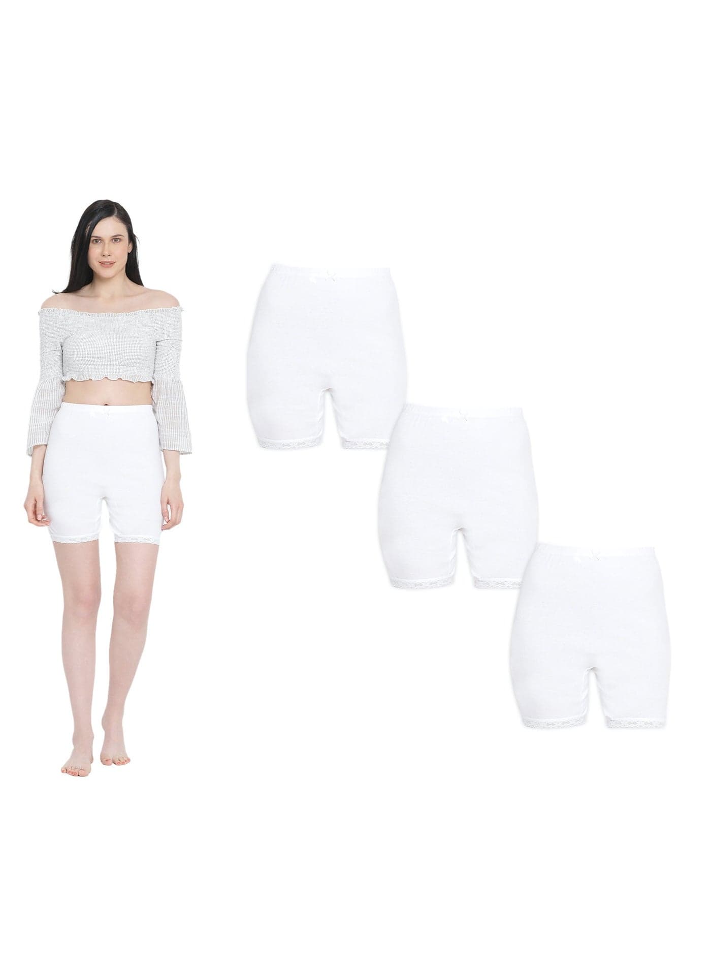 WOMEN'S COTTON BOXER SHORT BRIEF (PACK OF 3) - WHITE