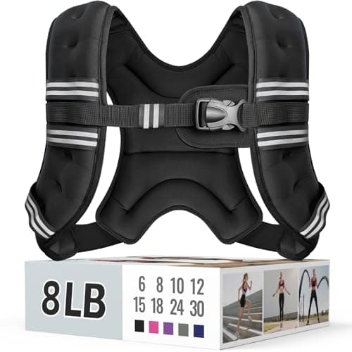 Zeerun Weighted Vest for Women & Men with Reflective Stripe and Adjustable Buckle, Comfortable & Durable Rucking Vest for Walking, Running & Strength Training, 8LBS-Black