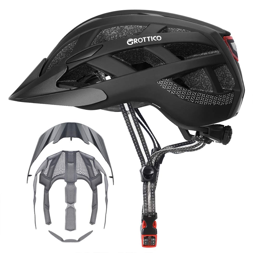 Adult-Men-Women Bike Helmet with Light - Mountain Road Bicycle Helmet with Replacement Pads & Detachable Visor