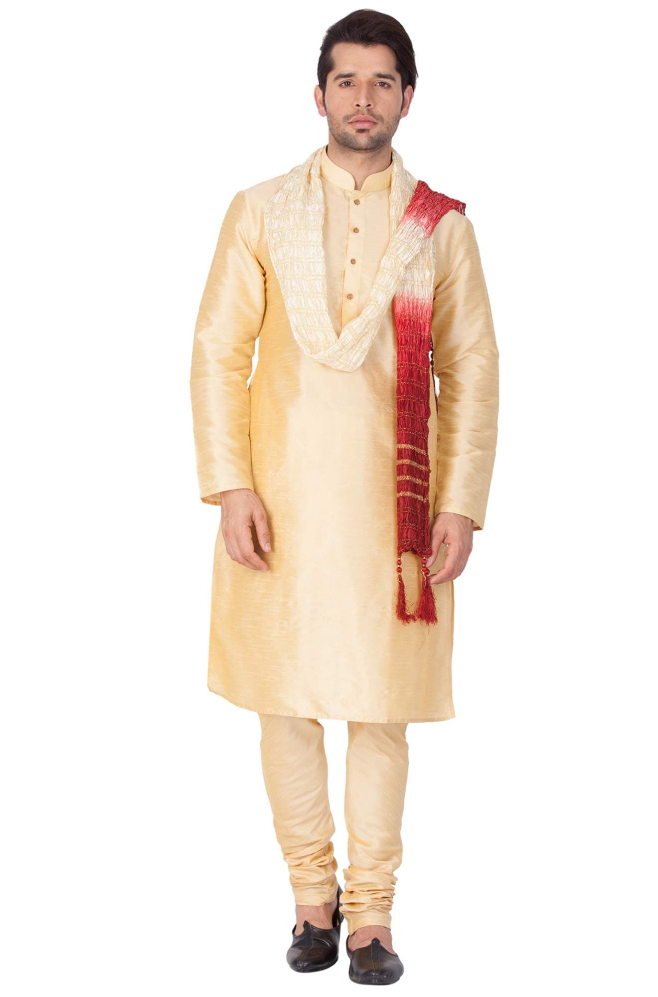 VASTRAMAY Men's Cotton Silk Blend Kurta-New Gold