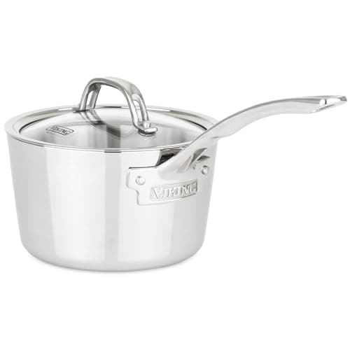 Viking Contemporary 3-Ply Stainless Steel Sauce Pan with Glass Lid, 2.4 Quart Saucepan Cooking Pot, Dishwasher and Oven Safe, Induction Ready, Silver
