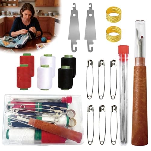 Big Eye Steel Sewing Needles Kit Hand Sewing Kit with 5 Sizes of Big Eye Steel Needles Needle Threaders Sewing Ripper and Sewing Thread Travel and Wedding Emergency Sewing Kit with Storage Case