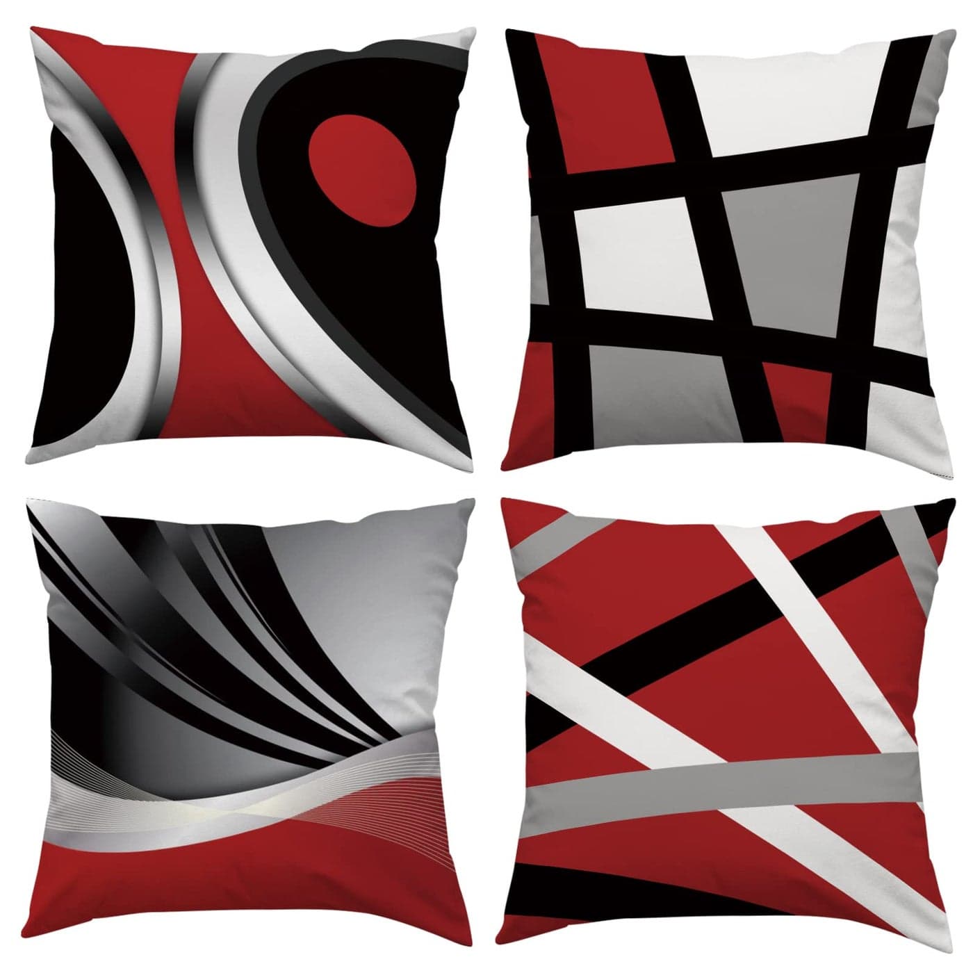 Alofrey Red Throw Pillow Covers 18x18 Set of 4Black and Grey Abstract Stripes Decorative PillowcasesModern Geometric Pattern Decor for Sofa Couch Bed Living Room