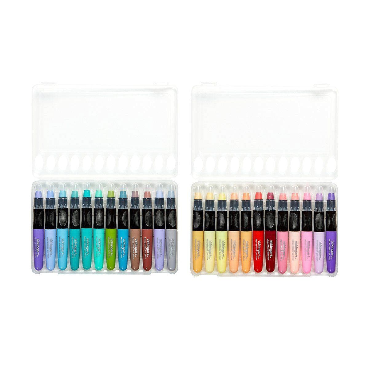 KINGART 58324 Pastel GEL STICK Set Artist Pigment Crayons 24 Unique Colors Water Soluble Creamy and Odorless Use on Paper Wood Canvas and more