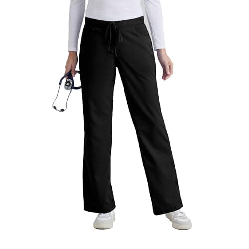 Grey’s Anatomy by BARCO Classic Riley Scrub Pant for Women – Black, 5-Pocket Mid-Rise Flared Leg Bottoms with Natural Stretch, Soil Release Fabric, and Super-Soft Finish – XXS, Regular Fit
