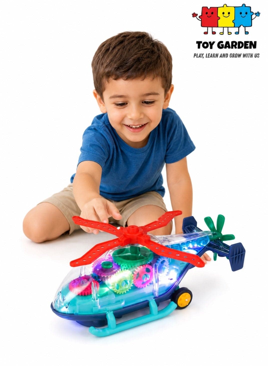 Light Up Transparent Airplane & Helicopter Toy - Moving Gears, Music & LED Effects | Fun Educational Gift for Kids | UAE Shipping