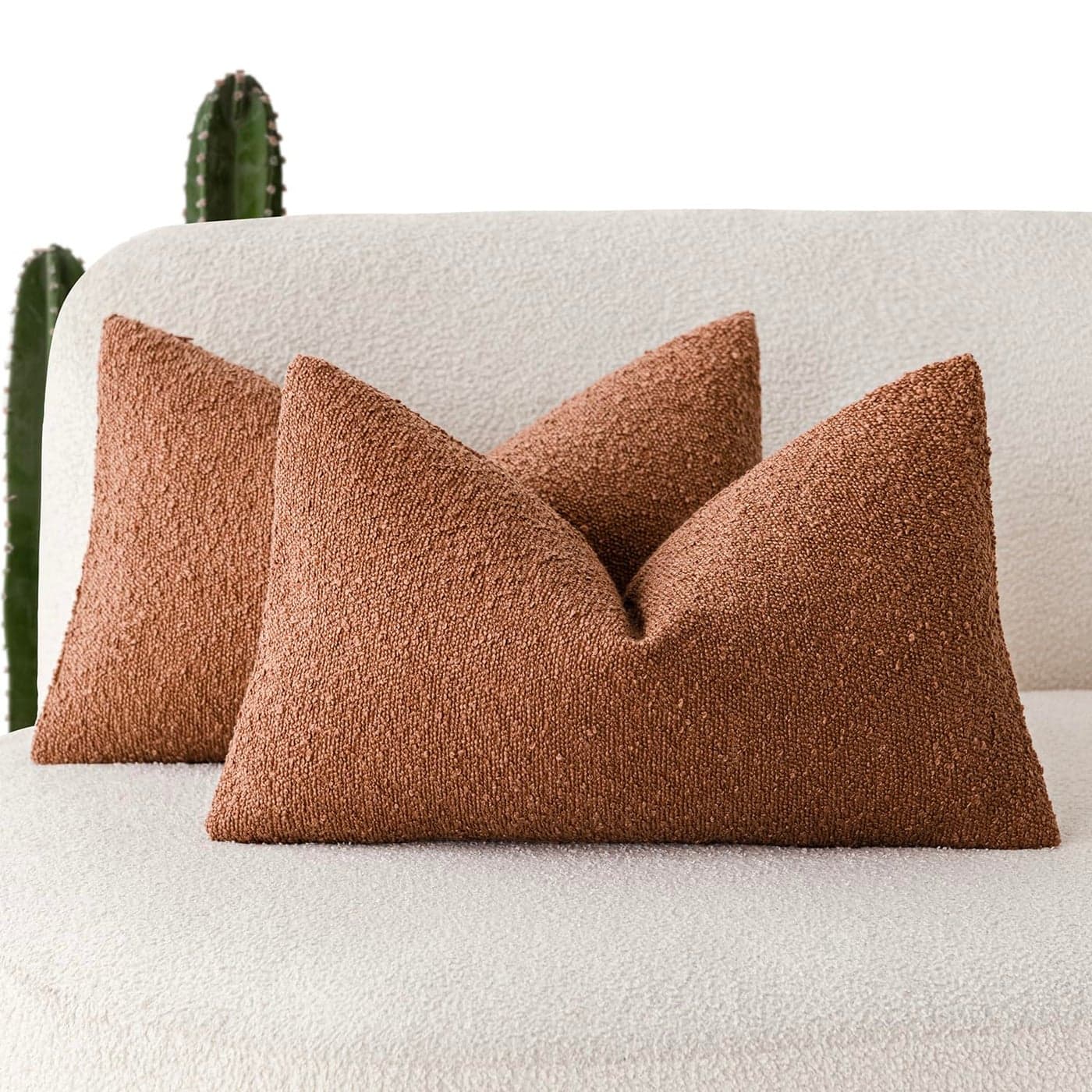 Foindtower Pack of 2 Textured Boucle Throw Pillow Covers Accent Solid Decorative Lumbar Pillow Cases Soft Couch Cushion Case for Chair Sofa Bedroom Living Room Home Decor 12x20 Inch Burnt Orange Hazel