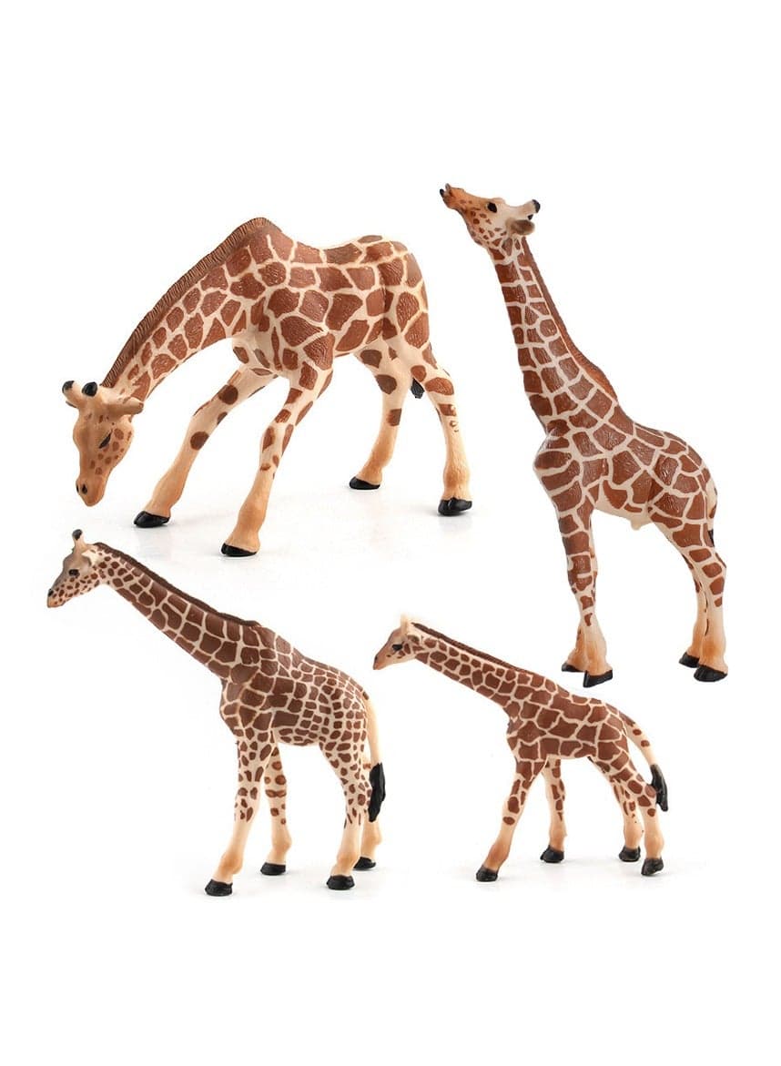 4PCS Realistic Giraffe Figurines with Giraffe Cub, 2-6 Plastic Jungle Animals Figures Family Playset includes Baby, Educational Toy Cake Toppers Birthday Gift for Kids Toddlers