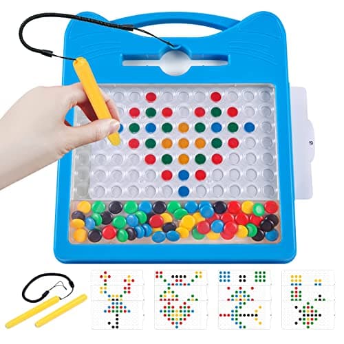 Svance Magnetic Drawing Board for Kids Toddler Magnet Doodle Board with Beads and 2 Pens Magnetic Dot Art Toys Airplane Car Travel Activities Blue Cat