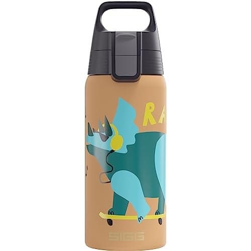 Sigg Insulated Kids Water Bottle Shield One Therm Rawsome Suitable For Carbonated Beverages Leakproof Dishwasher Safe BPA Free 90 Recycled Stainless Steel Brown Dinosaur 17Oz