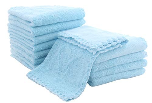 12 Pack Baby Washcloths - Extra Absorbent and Soft Wash Clothes for Newborns, Infants and Toddlers - Suitable for Baby Skin and New Born - Microfiber Coral Fleece 12x12 Inches, Aquamarine