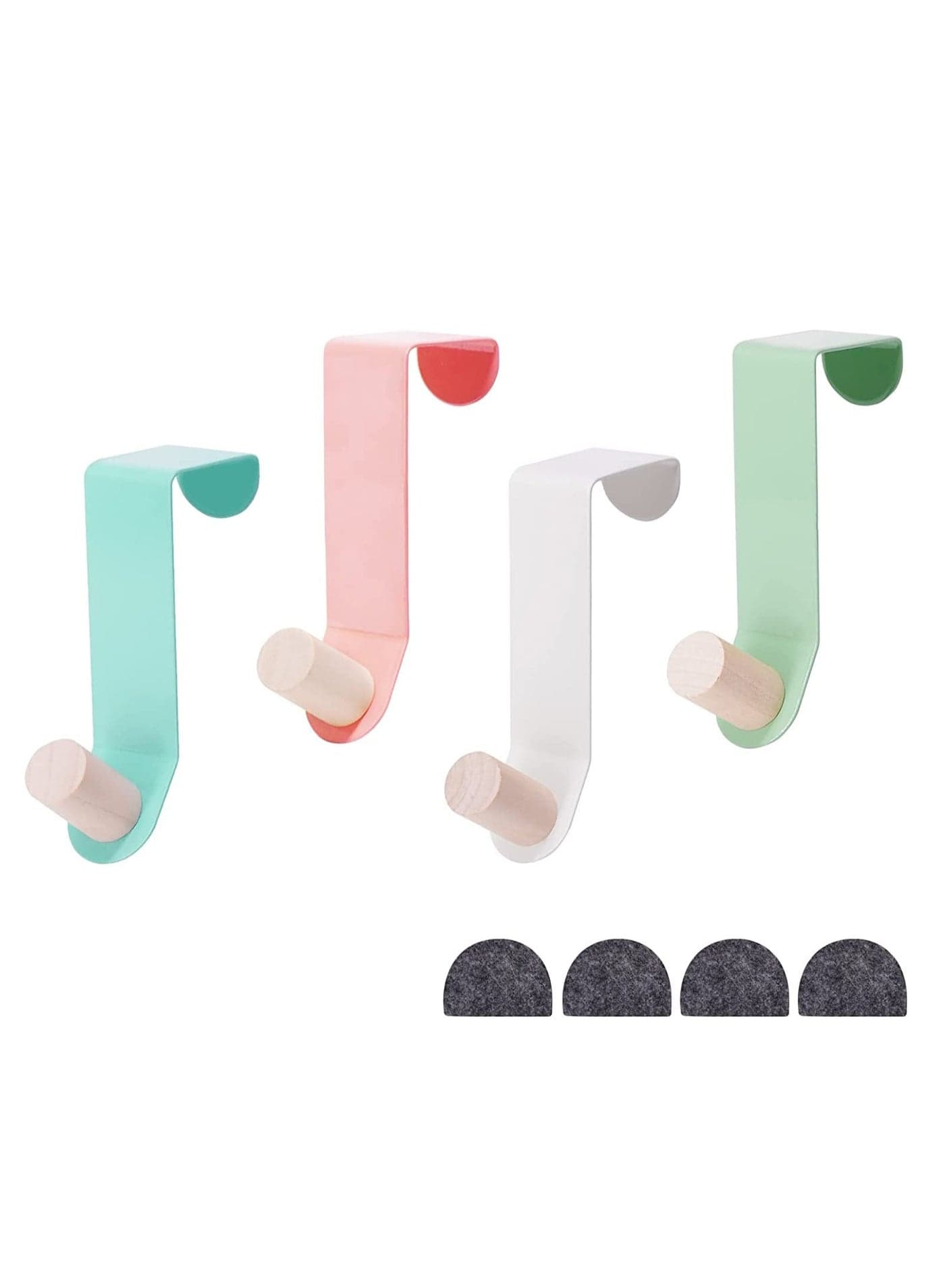 Coat Hooks Over Door Heavy Duty Wooden Colour Towel Hooks Back of Door Hanging Hanger for Clothes Hat Jacket Clothing, 4pack
