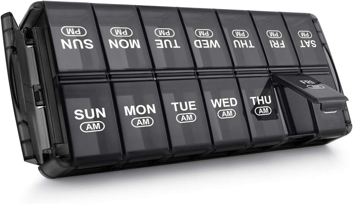 Sukuos Weekly Pill Organizer 7 Day 2 Times a Day, Quick Fill Daily Pill Box (AM PM), Extra Large Pill Cases for Vitamin/Fish Oil/Supplements, Arthritis Friendly, Easy to Clean