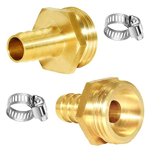 Joywayus 2Pcs 1/2" Barb x 3/4" Male GHT Thread Hex Brass Garden Water Hose Pipe Connector Copper Fitting with Stainless Clamp House/Boat/Lawn/Power Wash/Irrigation