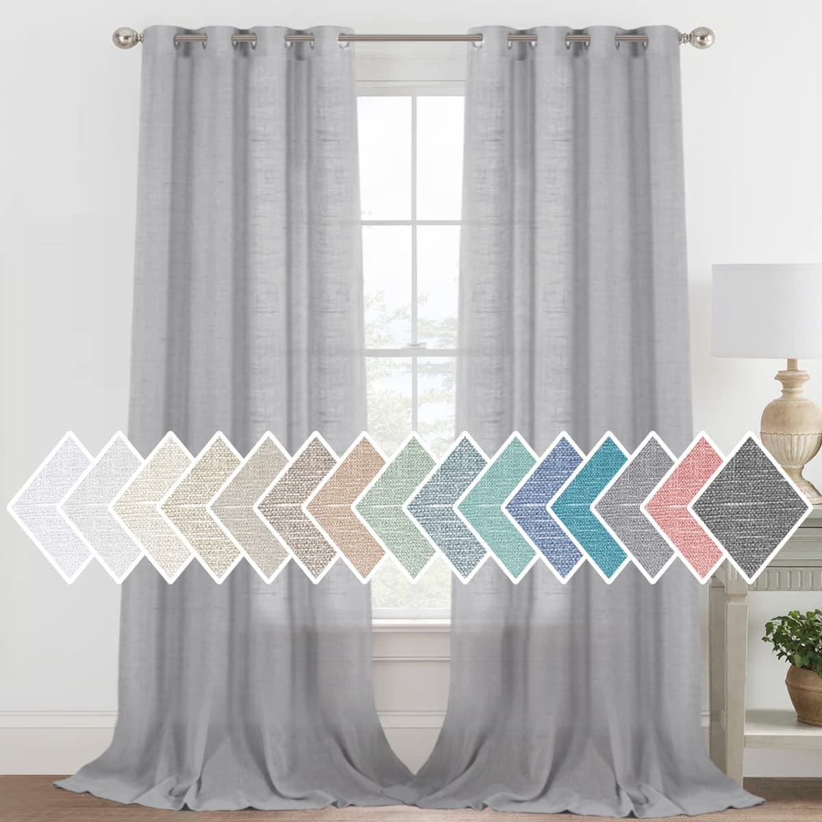 HVERSAILTEX Linen Blended Curtains Light Filtering Linen Curtain Drapes Semi Sheer Linen Curtains for Living Room Grommet Panels for Patio Glass DoorBalcony Set of 2 52 W x 95 L Grey