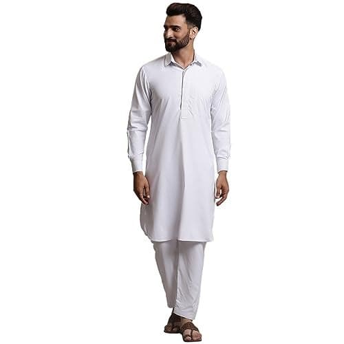 SOJANYA (Since 1958 Men's Cotton White Pathani Kurta Salwar Set