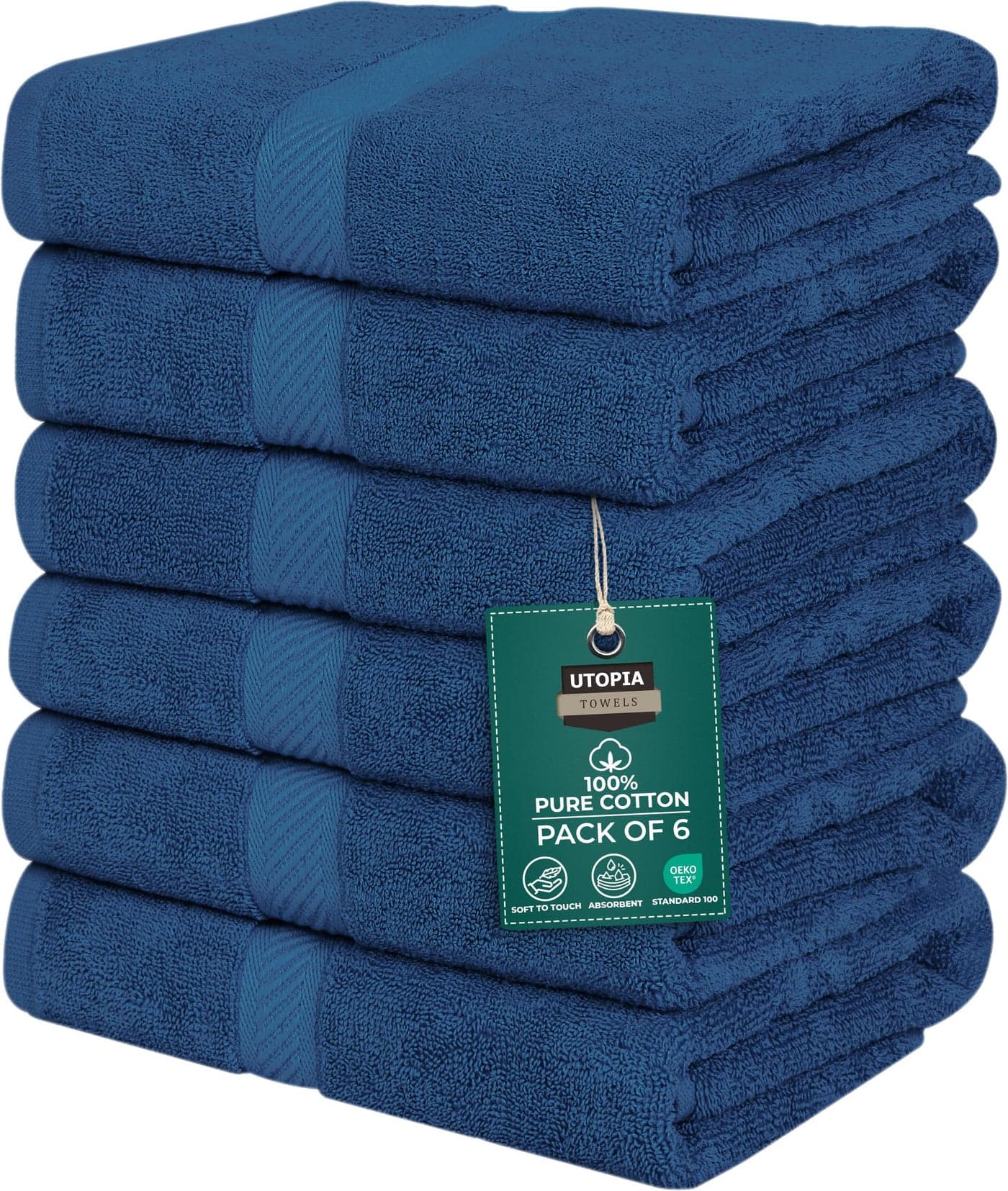 Utopia Towels 6 Pack Medium Bath Towel Set 24 by 48 Inches 500 GSM 100 Ring Spun Cotton Lightweight and Highly Absorbent Quick Drying Premium Towels for Hotel Spa and Bathroom Navy