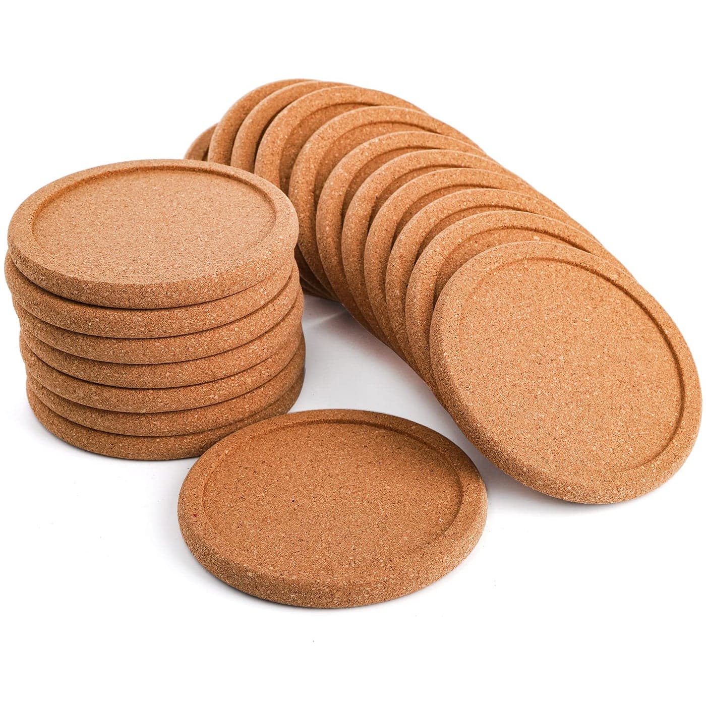 Tebery 20 Pack Round Lip Cork Coasters 4Inch Absorbent Drink Coaster with Grooved Round Edge for Bar Glass Cup Tablepc