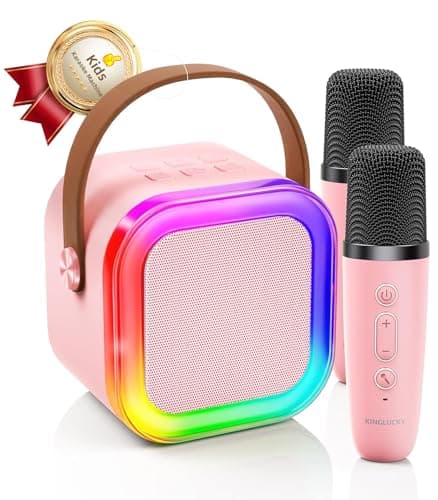 Kinglucky Mini Karaoke Machine for Kids & Girls Age 3–12, 2025 Top Christmas & Birthday Gift for 3–12 Year Old Girls, Kids' Personal Video Players Accessories with 2 Wireless Microphones – Pink