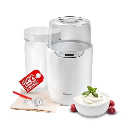 Euro Cuisine YM260 Yogurt Maker with Adjustable Time Temperature Control 2Quart Glass Jar Free Thermometer Cotton Strainer Bag 2025 Edition White Make Yummy Organic Probiotic Yogurt at Home