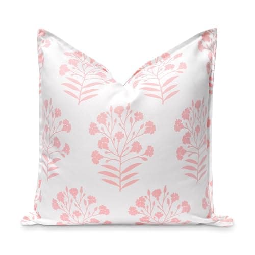 Hofdeco Premium Coastal Patio Indoor Outdoor Throw Pillow Cover Only 20x20 Water Repellent for Backyard Couch Blush Pink Print Floral
