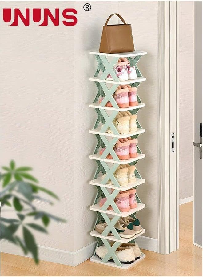 9-Tier Shoe Rack Storage Organizer,Adjustable Organizer Shelf,Multi-layer Plastic For Home,Easy Assembly And Clean,Stackable Organizer,Green