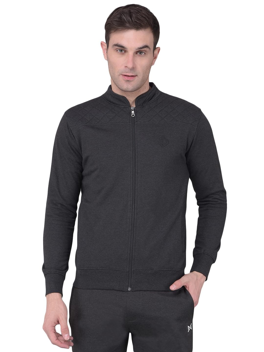 Dollar Mens Cotton Coat Jacket (Large, Charcoal Melange)