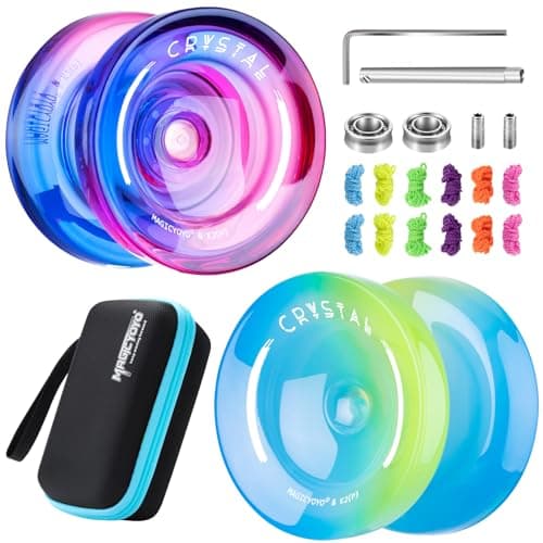 MAGICYOYO Gift Pack of 2 Yoyos K2 Responsive Yoyo for Kids Beginners Dual Purpose Plastic Yoyo with Extra Unresponsive Yo Yo Bearing Removal Tool 12 Yoyo Strings Yoyo CaseCrystal Gradient