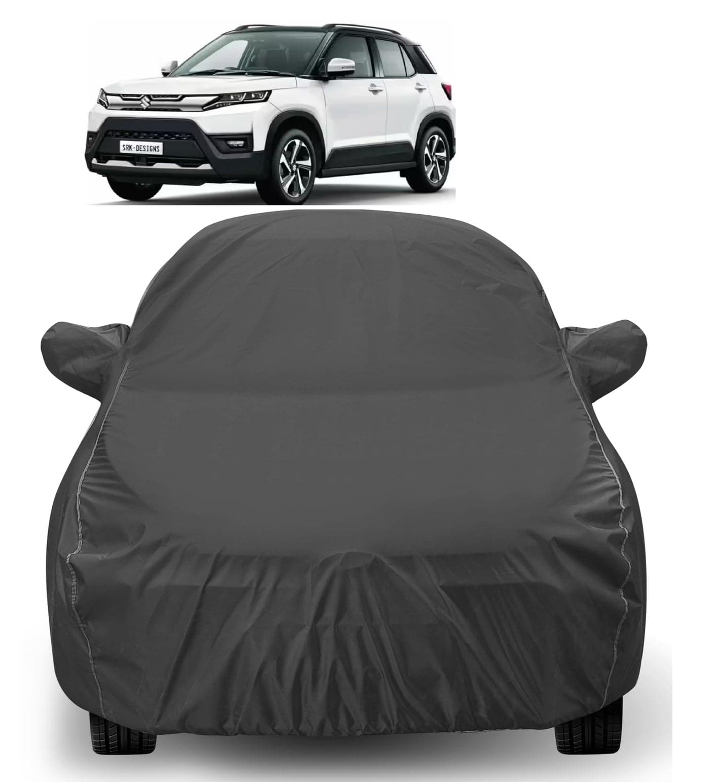 Auto Hub Car Body Cover Compatible with Maruti Brezza (Model-2022-Till Date) with Mirror Pockets, Dustproof, Heat Resistant Car Cover, Grey with Mirror