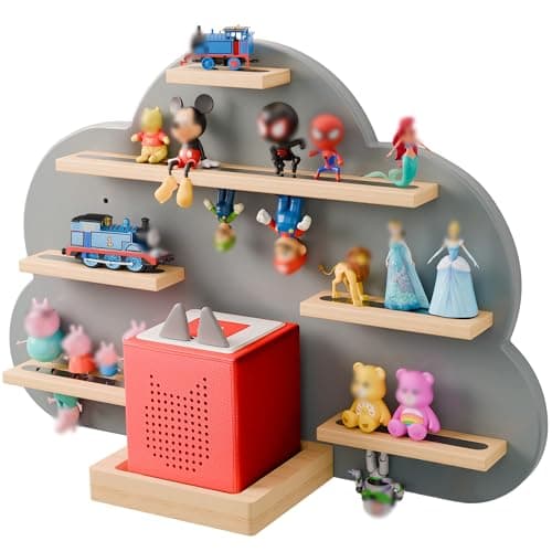 LUPWNEKA Cloud Tonies Shelf for Toniebox Storage - Unique Floating Magnetic Wall Shelves for 20-30 Tonie Figures, Beech Wood Display Tonie Shelf for Children Kids (Grey)