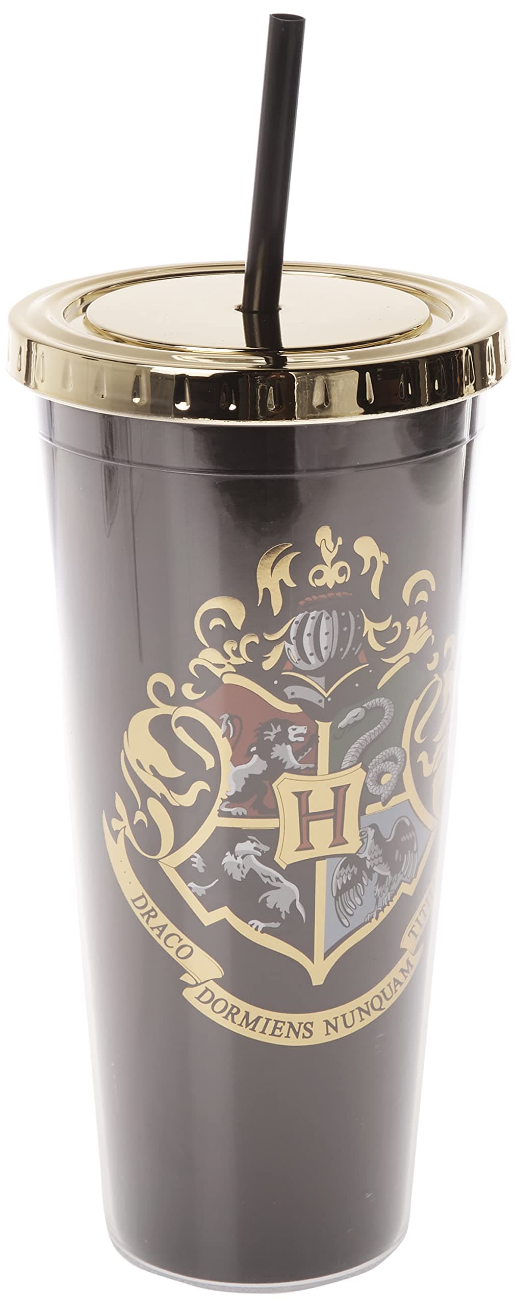 Spoontiques Harry Potter Tumbler Hogwarts Crest Foil Cup with Straw 20 oz Acrylic Black