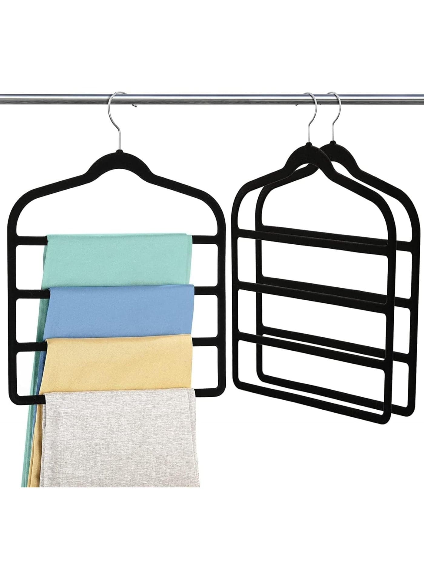 Velvet Pant Clothes Hanger Space Saving Non Slip Shorts Hanger, Jeans Slack Trousers Hangers Multiple Velvet Hanger Closet Organizer Storage and Organization for Jeans,Scarf,Tie(Black,3)