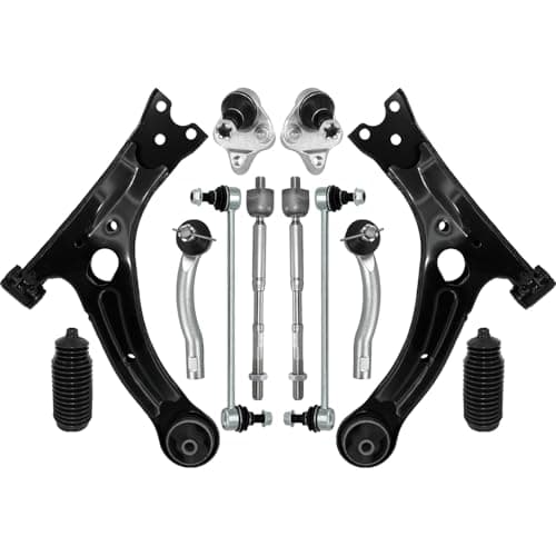 HAWK BROTHER Control Arm, 12 Pcs Suspension Kit Front Lower Ball Joint Sway Bar Stabilizer Link Outer & Inner Tie Rod Bellows Replacement For Toyota Corolla 2003-2008