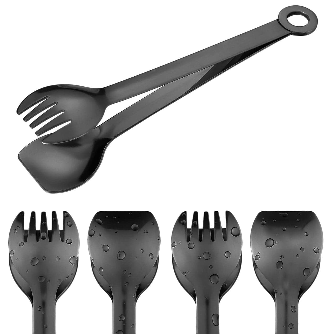 MSY BIGSUNNY Small Serving Tongs 6 Inches Premium Stainless Steel Appetizer Tongs Set of 4 Black 6