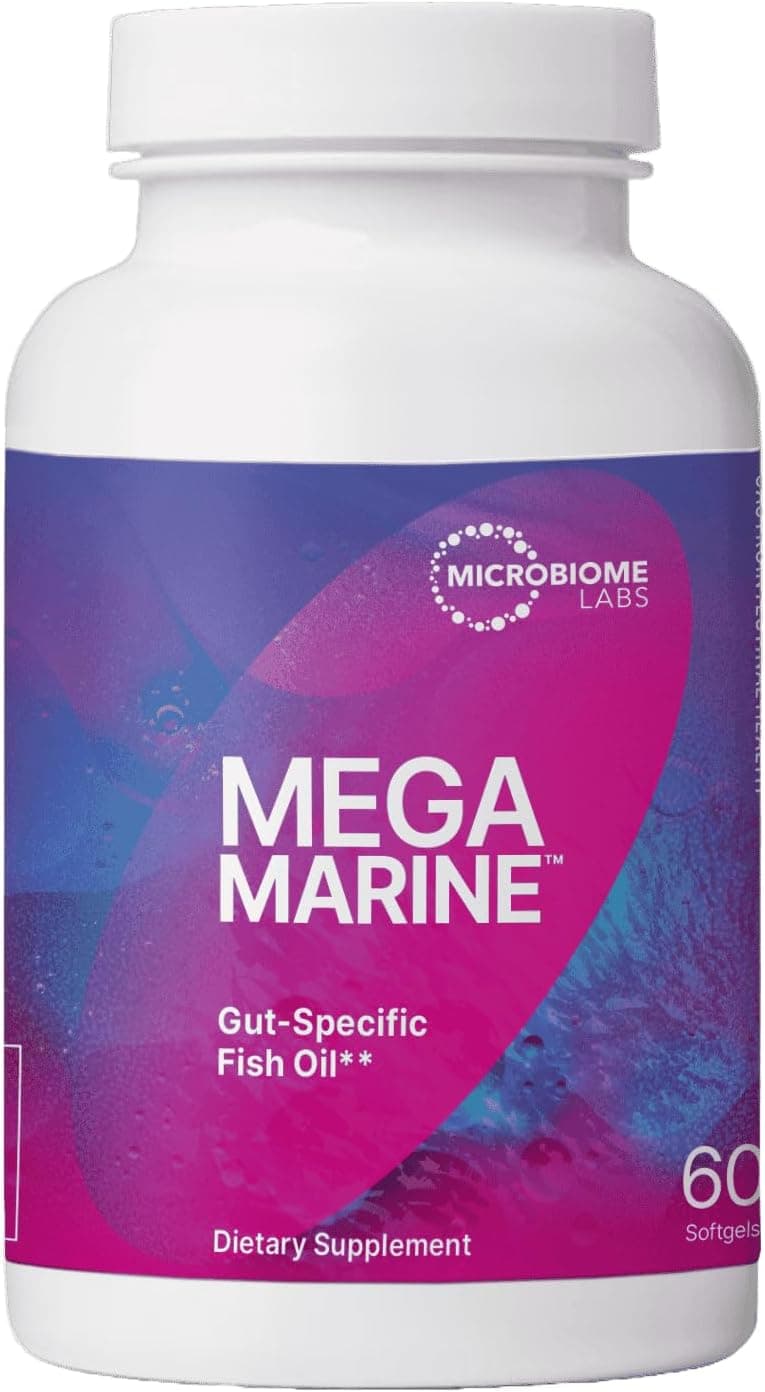 Microbiome Labs MegaMarine Omega 3 Fish Oil Supplements GutSpecific EPA DHA Omega 3 Supplement with DPA for Gut Health Support Immune Gut Barrier Function 60 Softgels