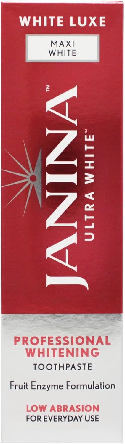 Janina Ultra White 75ml White Luxe Maxi White Toothpaste Natural Fruit Enzyme Whitening Low Abrasion Formula Stain Removal Plaque Control Vegan Cruelty Free