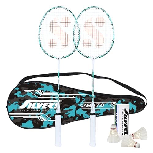 Silver's Aluminium Camo 7.0 Badminton Kit (2 Racquets with Full Cover, 1 Box Feather Shuttlecock Pack of 3)(Green/White)