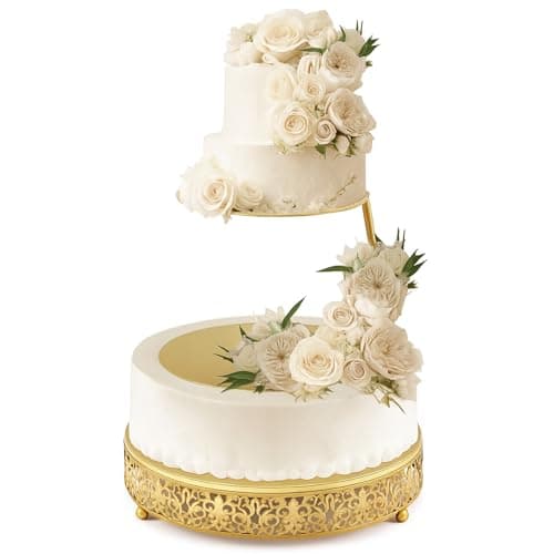 LemonRoad 2 Piece Gold Floating Cake Stand Spacer Separator, 6 8 12 Tiered Wedding Cake Stand Round Dessert Display for Birthday Centerpiece Anniversary Party Table Display Decoration(Classic)
