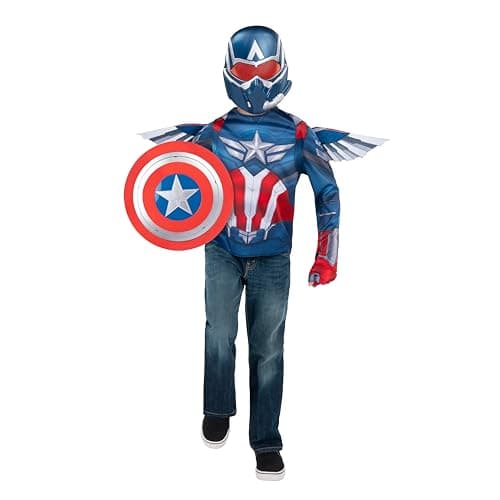 MARVEL Captain America Official Dress Up Trunk Set SevenPiece Set with Costume Top Mask Wings Gloves and Shield Size S 47
