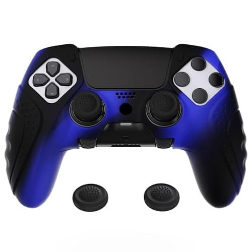 PlayVital Guardian Edition Anti-Slip Ergonomic Silicone Cover Case for ps5 Edge Controller, Soft Rubber Protector Skin for ps5 Edge Wireless Controller with Thumb Grip Caps - Blue & Black