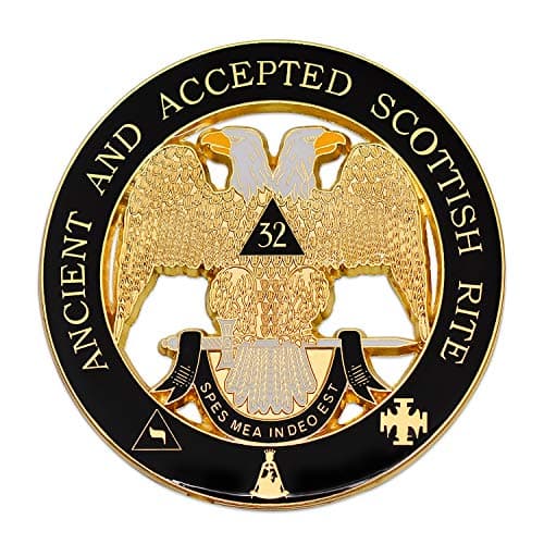 32nd Degree Ancient Accepted Scottish Rite Round Masonic Auto Emblem Black Gold3 Diameter