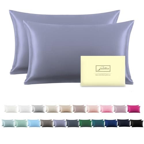 Silk Pillow Cases 2 Pack,Soft Breathable and Sliky Queen Size Pillow Cases Set of 2,Natural Mulberry Silk Pillowcase Set of 2 for Hair and Skin with Hidden Zipper (Grayish Blue,20"X 30",2pcs)