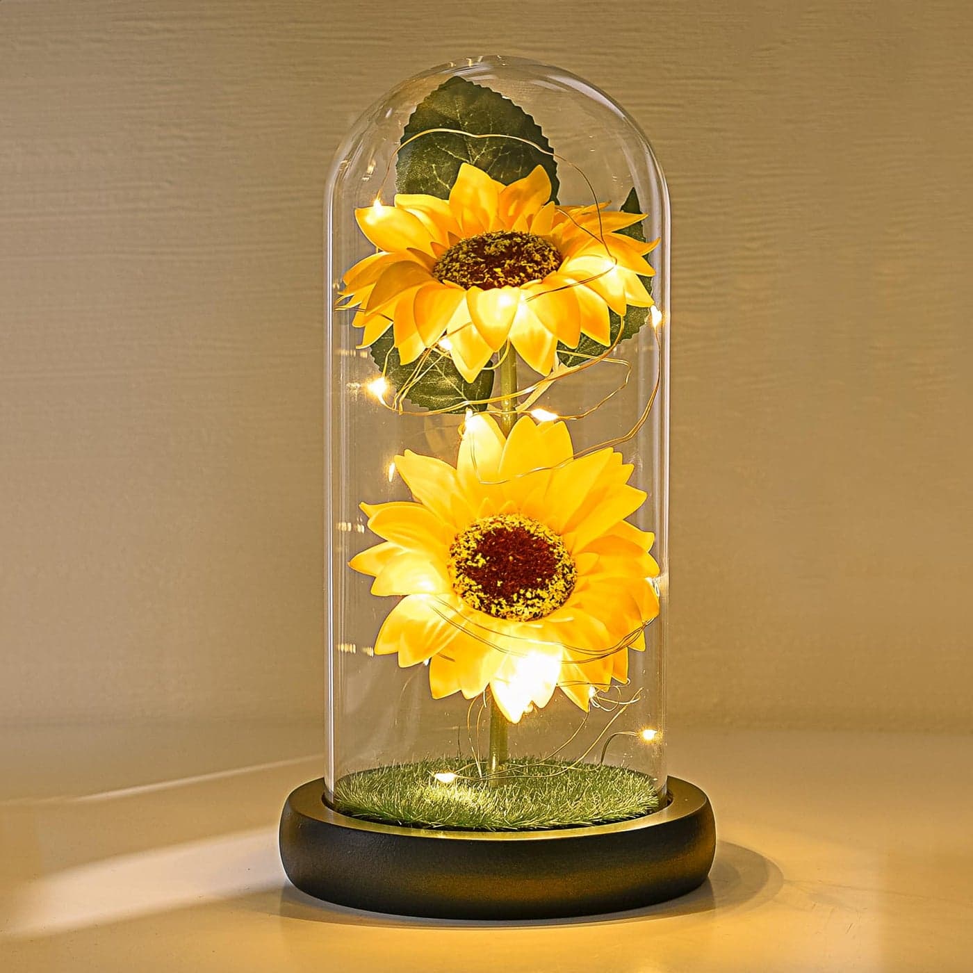 Sunflower Gifts for Women Sunflowers Artificial Flowers in Glass Dome with LED Strip Birthday Gifts for Mom Grandma Sunflower Decor on Mothers Day Christmas Valentines Day YellowNew