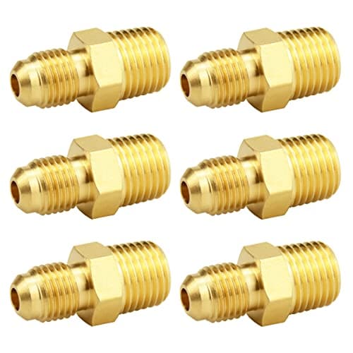 (6 Pack) Besosay Brass Half Union Coupler Adapter, 1/4" Flare x 1/4" NPT Male Hex Nipple, Pipe Fitting Gas Adapter